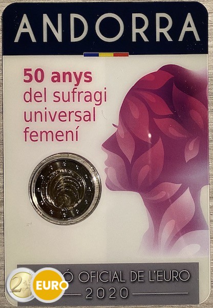 2 euros Andorra 2020 - 50 años sufragio mujeres BU FDC Coincard