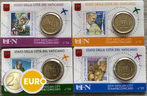 50 céntimos y sello coincard Vaticano 2019 - nr 26 + 27 + 28 + 29