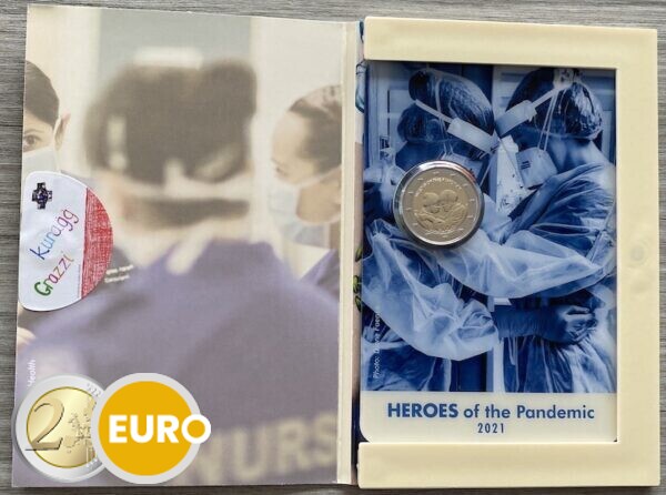 2 euros Malta 2021 - Héroes de la pandemia BU FDC Coincard marca monetaria MdP