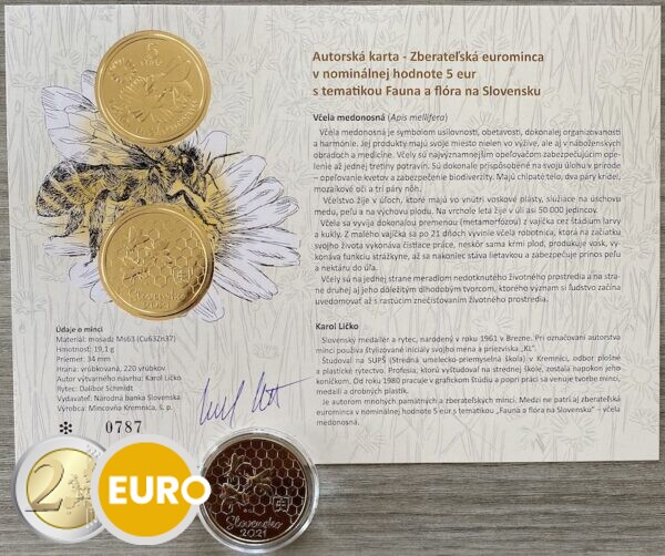 5 euros Eslovaquia 2021 - Abeja de la miel UNC con certificado de autenticidad