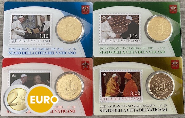 50 céntimos y sello coincard Vaticano 2021 - nr 36 + 37 + 38 + 39