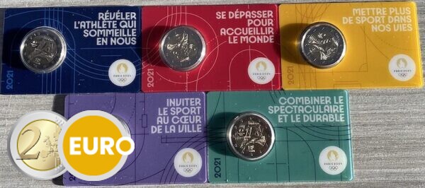 5 x 2 euro Frankreich 2021 - Übergabe olympischen Fahne Stgl. BU FDC Coincard