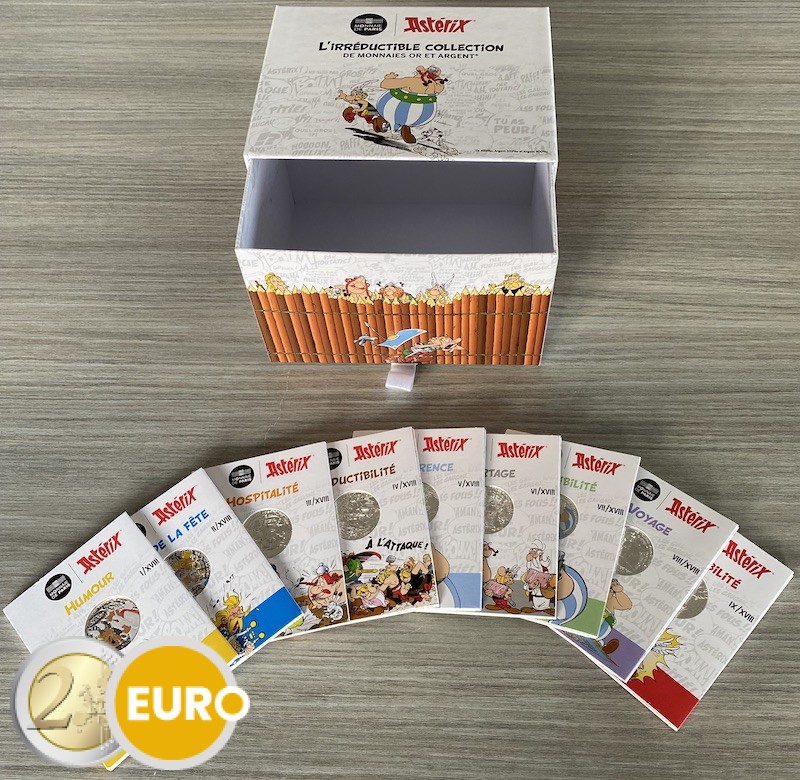 9 x 10 euros Francia 2022 - Asterix UNC plata en blister - Volumen 1 + caja