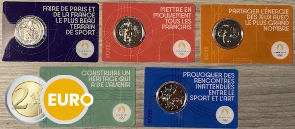 5 x 2 euros Francia 2022 - Genio lanzamiento de disco Arco del Triunfo BU FDC Coincard