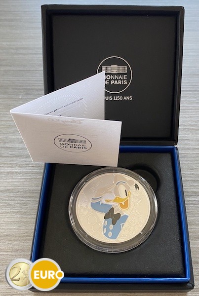 10 euros Francia 2023 - 100 años Disney - Pato Donald y Mickey Mouse BE Proof Plata Coloreado