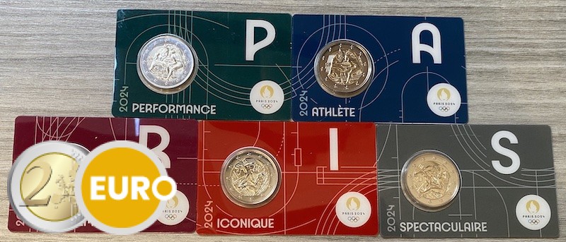 5 x 2 euros Francia 2024 - Hércules Lucha - Notre Dame BU FDC Coincard