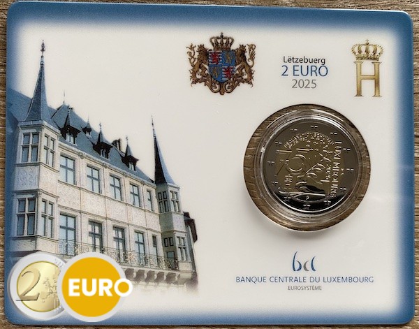 2 euros Luxemburgo 2025 - 75 años Declaración Schuman BU FDC Coincard Marca Monetaria KNM