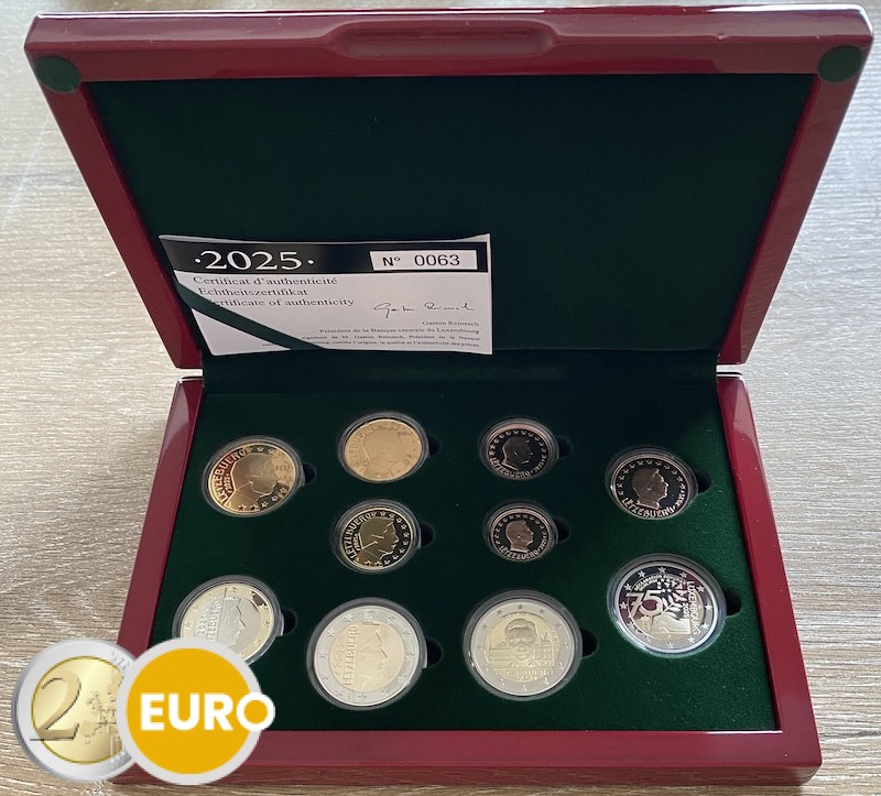 Serie de euro BE Proof Luxemburgo 2025 + 2 x 2 euros Schuman y ascensión al trono Enrique Marca Monetaria D