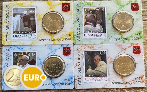 50 céntimos y sello coincard Vaticano 2024 - nr 48 + 49 + 50 + 51