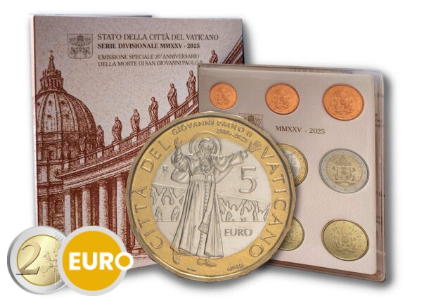 Serie de euro BU FDC Vaticano 2025 + 5 euros Juan Pablo II
