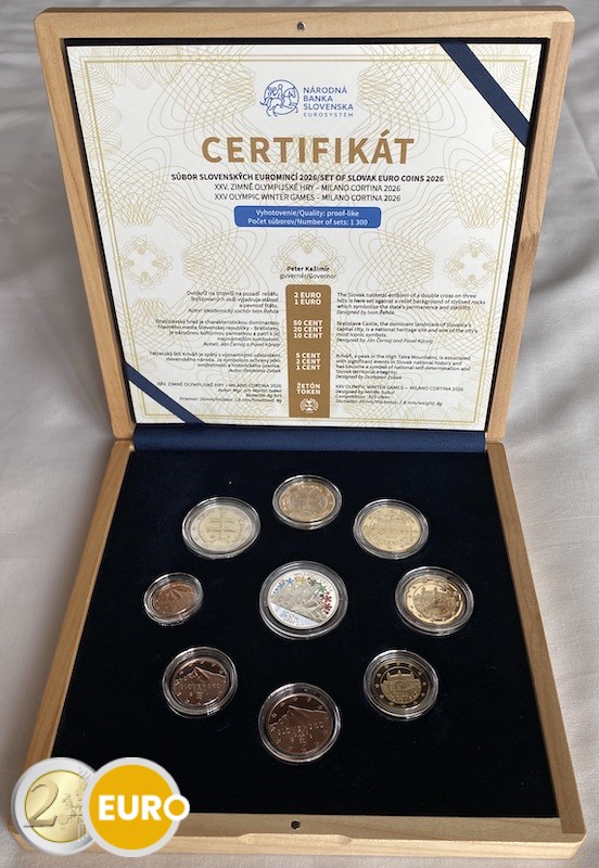 Serie de euro BE Proof Eslovaquia 2026 - Juegos Olímpicos de Invierno de Milán y Cortina - Caja de madera