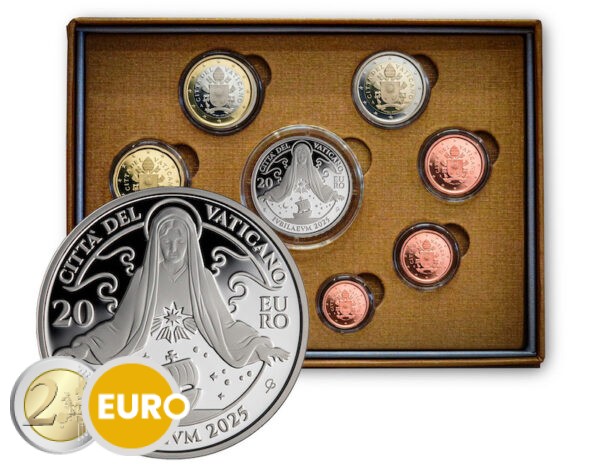 Euro set BE Proof Vaticaan 2025 + 20 euro zilver