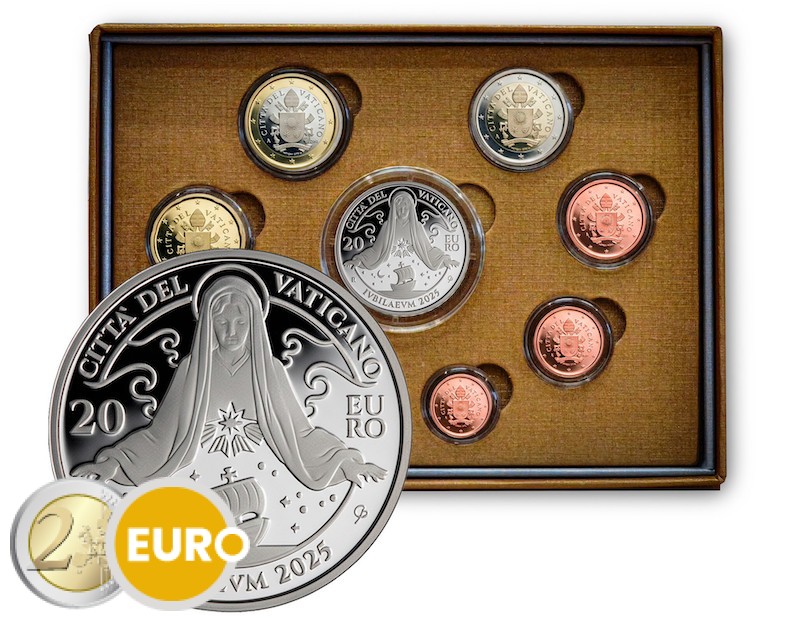 Serie de euro BE Proof Vaticano 2025 + 20 euros plata