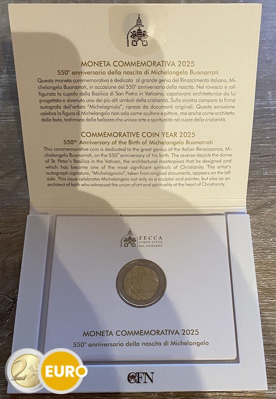 2 euros Vaticano 2025 - Miguel Ángel Michelangelo BU FDC