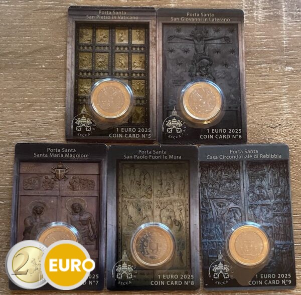 1 euro Vaticano 2025 coincard nr 05 + 06 + 07 + 08 + 09 Puertas sagradas