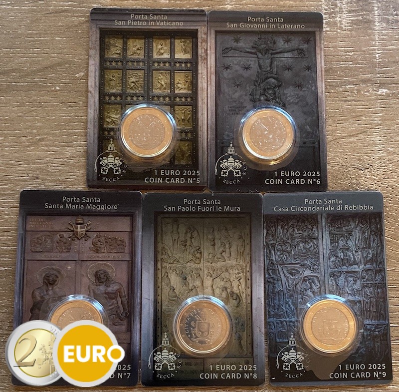 1 euro Vaticano 2025 coincard nr 05 + 06 + 07 + 08 + 09 Puertas sagradas