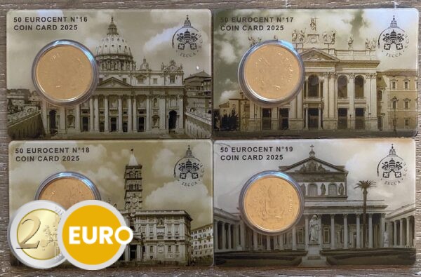 0,50 euro Vaticano 2025 coincard nr 16 + 17 + 18 + 19 Basílicas papales romanas