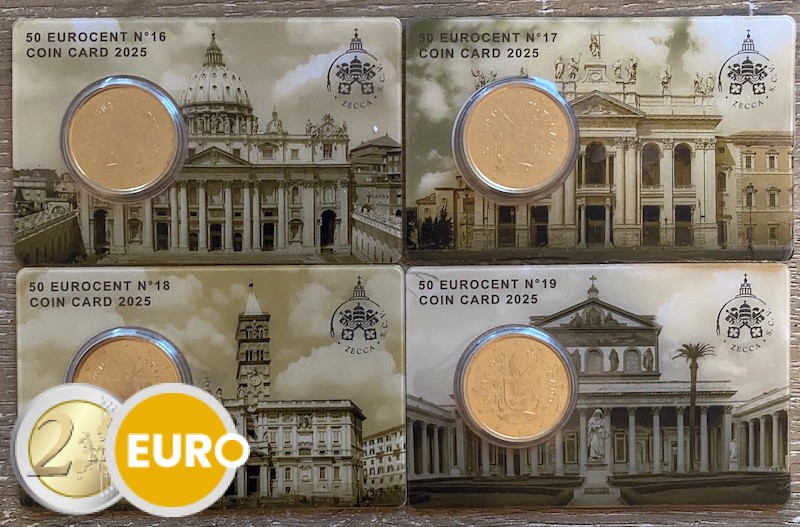 0,50 euro Vaticano 2025 coincard nr 16 + 17 + 18 + 19 Basílicas papales romanas