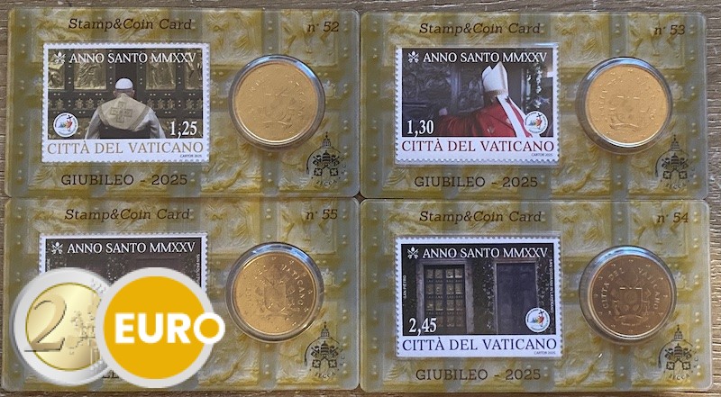 50 céntimos y sello coincard Vaticano 2025 - nr 52 + 53 + 54 + 55 Año Santo