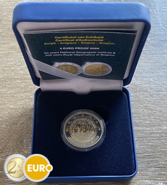 2 euros Bélgica 2026 - Instituto Geográfico Nacional y Observatorio Real BE Proof