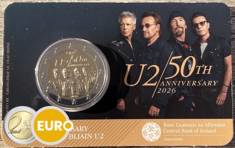 2 euros Irlanda 2026 - 50 años U2 BU FDC Coincard
