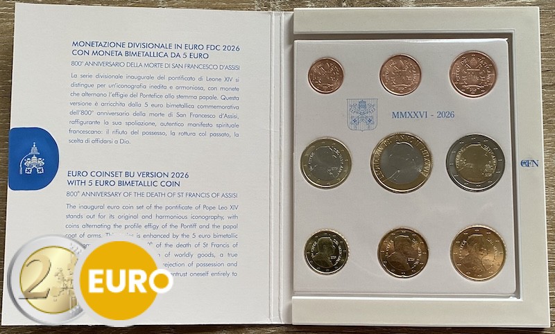 Serie de euro BU FDC Vaticano 2026 + 5 euros Francisco de Asís